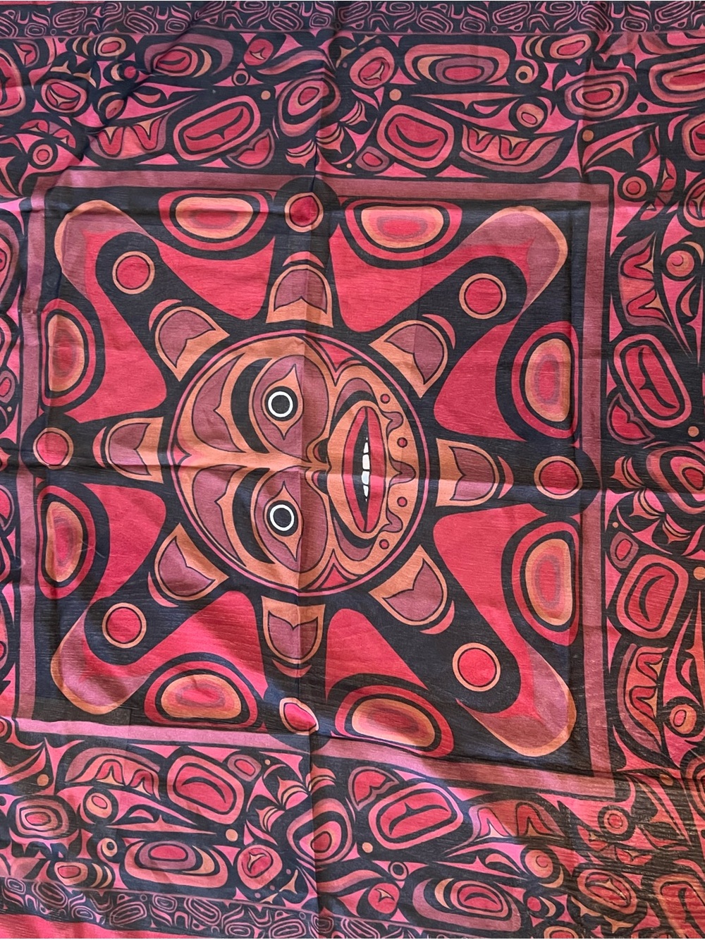 Red and Black Sun Motif Scarf